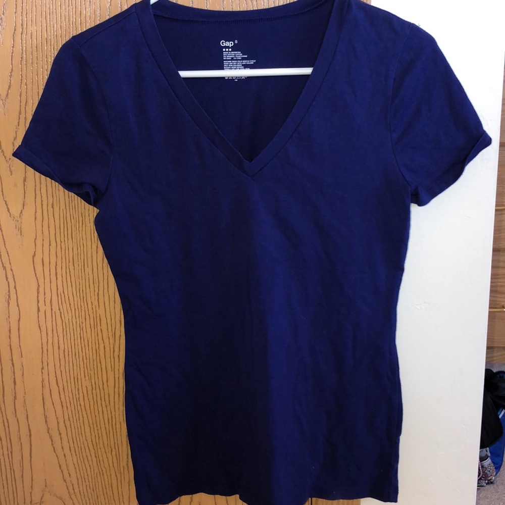 Gap V Neck Short Sleeve Top (Navy Blue)